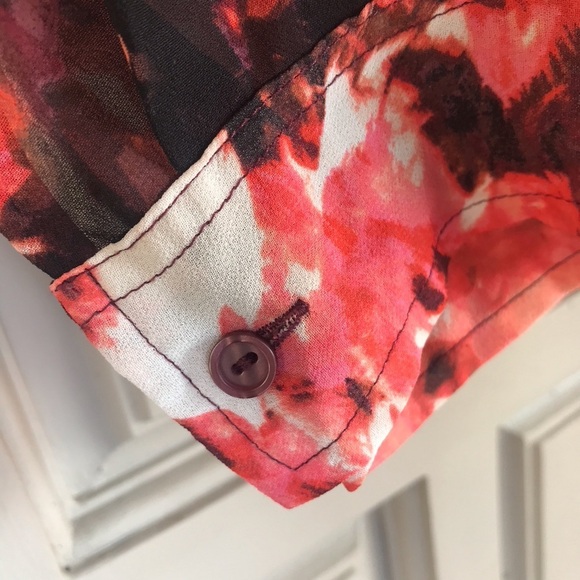 Ana SzL Button Down Blouse Pink/Blk Long Sleeve V Neck Button Cuffs - Picture 9 of 10